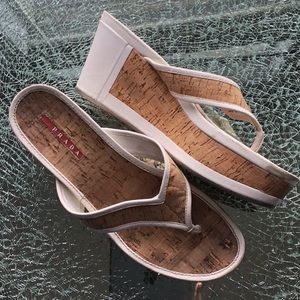 Prada white leather wedge